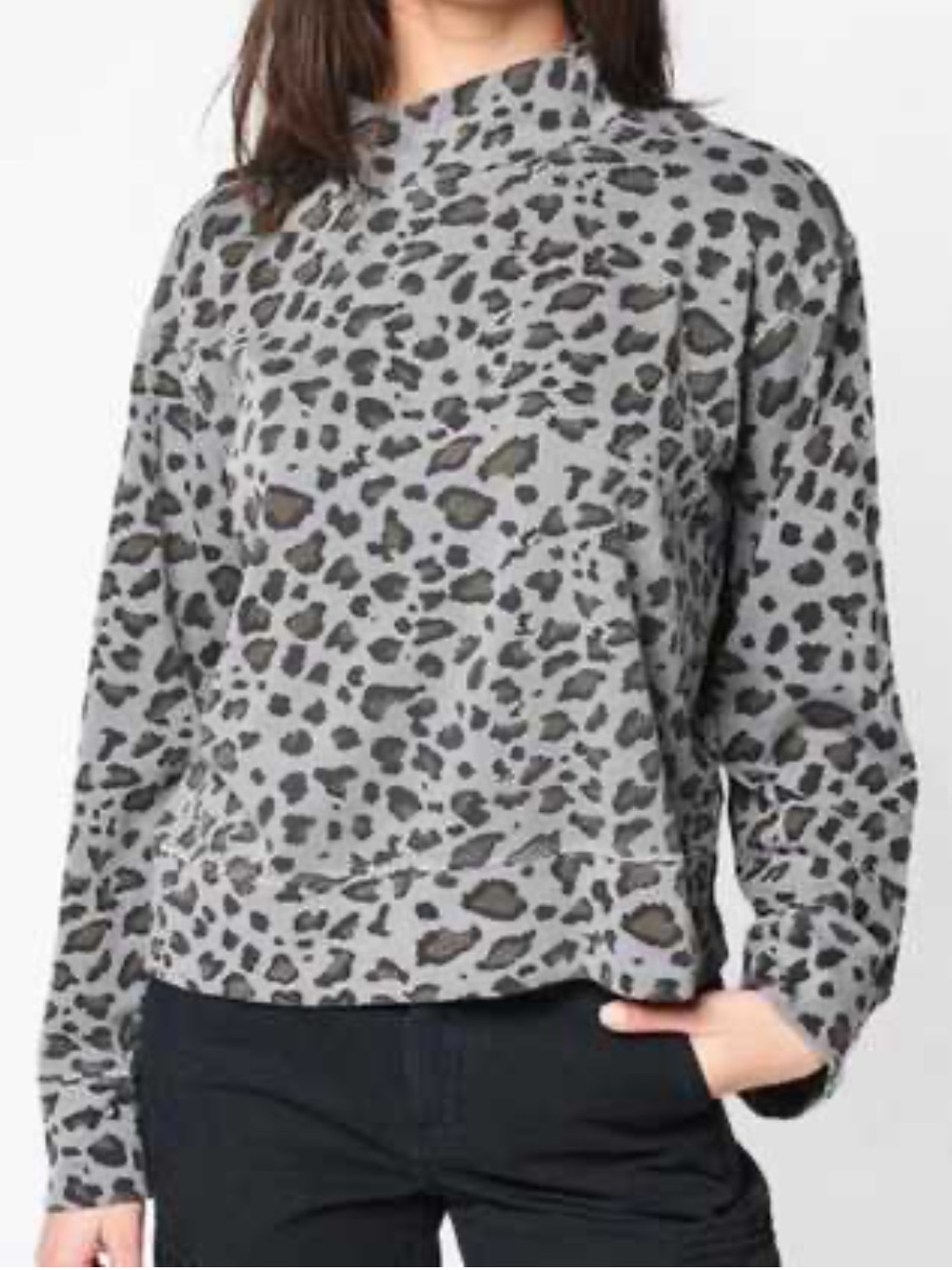 Sundry Gray Leopard Funnelneck Sweatshirt SIZE SMALL